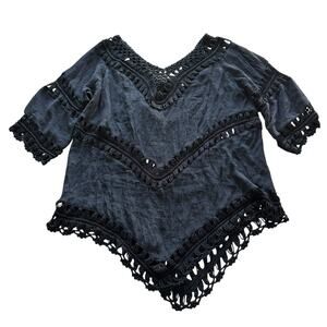 Womens Cover Up 3XL Black Beach Pool Boho Fringe Biker Goth Flowy Whimsigoth